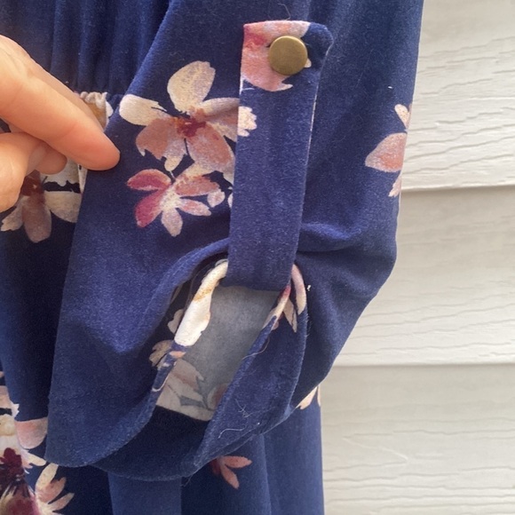 French Grey Navy Fall Floral Maternity Midi Dress 3/4 sleeves empire waist - Picture 8 of 12